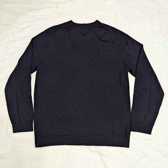 Gap Men's Knit Long Sleeve V-Neck Sweater 100% Merino Wool Navy Blue - Picture 2 of 4